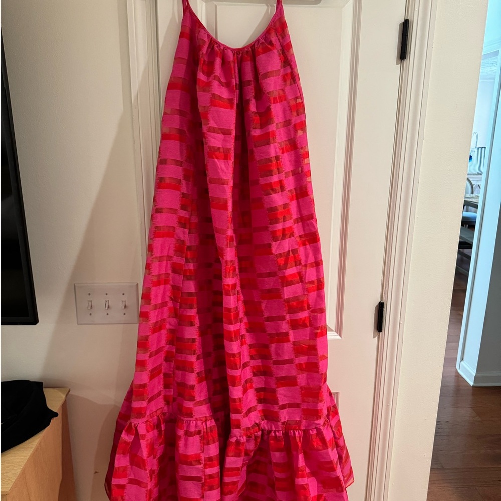 Bright Pink & Red Striped Maxi Dress